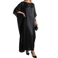 Robe en satin de soie noire sur mesure, style kaftan, manches chauve-souris classiques, taille unique, coupe ample
