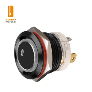 lanboo 19毫米20A 250VAC 12V 24V大电流氧化铝黑色或不锈钢按钮开关2NO带led灯