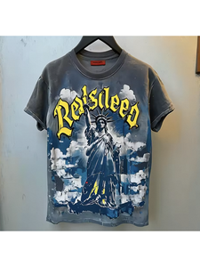 Y2K Distressed Washed Tee <strong>Motorbike</strong> Skeleton Racing Print Loose Fit Urban Streetwear Cotton <strong>T</strong> <strong>Shirts</strong> - Product Image 3