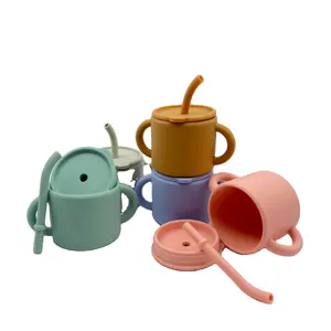 2023 Wholesale Trending Products New Design Matt Toddler Infant Silicone Baby Cup With Straw