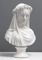Sculpture d'art naturelle en marbre blanc grandeur nature, Buste de dame voilée, Giovanni Strazza, Vierge voilée, sculptures et gravures sur pierre
