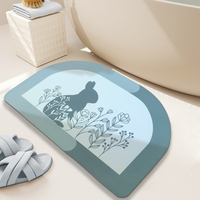 Tapis de bain antidérapant en diatomite à séchage rapide, imprimé en 3D, style chinois, motif lapin, pour salle de bain