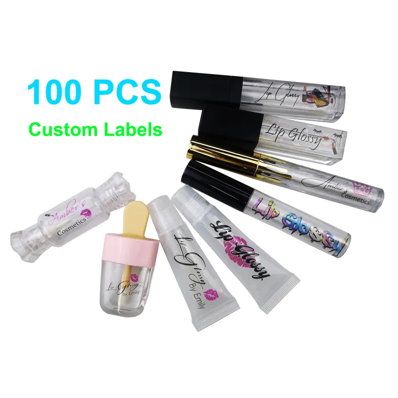 Custom Print Cosmetica Transparant Clear Waterdichte Lipgloss Lipgloss Masker Bam Wimper Doos Buizen Genummerd Ronde Sticker Labels