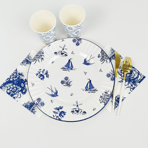 Vajilla de Porcelana Azul y Blanca Estilo Chino DAMAI con Flores, Barcos y Pájaros, Artículos para Fiestas, Platos, Vasos y Servilletas de Papel - Product Image 4