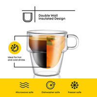 Tasses à café en verre borosilicate à double paroi empilables, résistantes à la chaleur, avec couvercles et poignées pour les fêtes
