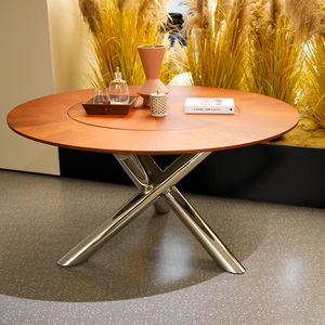 Tavolo da Pranzo Rotondo Moderno con Gambe Incrociate Cromate, Arredamento per Sala da Pranzo per Casa, Appartamento, Hotel - Mobili <span class=keywords><strong>di</strong></span> Design per Sala da Pranzo - Product Image 1