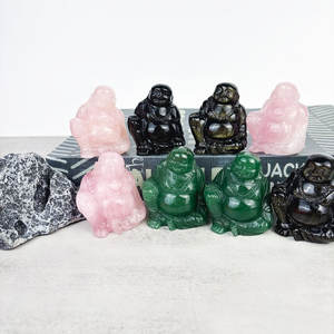 Pietra preziosa naturale artigianale di cristallo dorato ossidiana che ride Buddha 5cm quarzo rosa sorriso statua di Buddha - Product Image 1