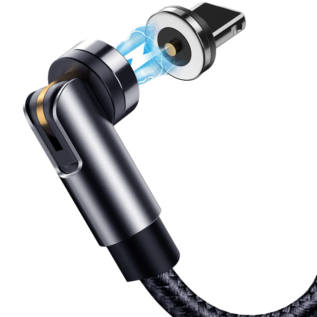 Wholesale Custom 1m Black PVC Jacket Magnetic Charging Data Cable with LED Light Rotating 90° Angle Connector for Mobile Phone