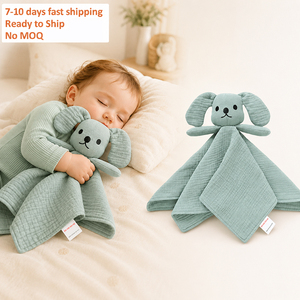 Doudou en mousseline 100 % coton biologique pour bébé, couverture de sécurité douce en forme de lapin pour nouveau-né - Product Image 1