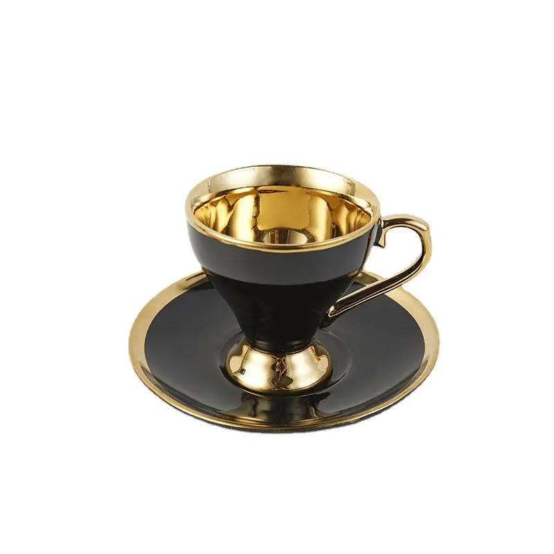 Caixa De Presente Embalagem Banhado A Ouro Árabe Copo De Café Prato Chá Conjunto De Cerâmica De Luxo Beber Utensílios Para Convidados