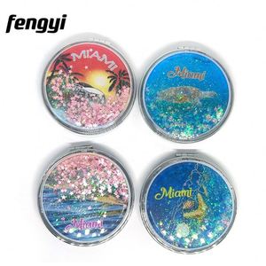 Custom Logo Miami Round Liquid Glitter Sand Leather Pocket <b>Mirror</b> Compact Cosmetic Makeup <b>Mirror</b> Pocket <b>Mirror</b> Custom Logo - Product Image 5