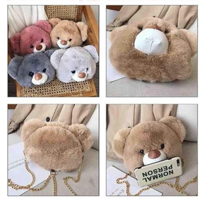 Nouveau <span class=keywords><strong>Sac</strong></span> Tendance en Fausse Fourrure Dessin Animé, Tête de Lapin Ours en Peluche, Longue Chaîne, Bandoulière, Pochette Messenger, pour Femme, Fille et Enfant - Product Image 4