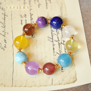 Bracelet extensible en perles de cristaux naturels mélangés avec larimar, améthyste et lapis-lazuli pour femmes, vente en gros de bijoux - Product Image 4