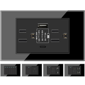 Panel de Vidrio Templado Negro, Enchufe de Pared Estadounidense con Carga Rápida Tipo-C |   Interruptor y Enchufe Estadounidenses - Product Image 1