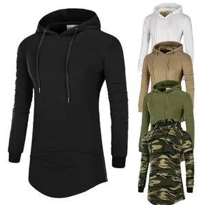 2021 Hip Hop Camouflage Hoodies Tshirts Mens Extra Long Sde Zipper Hooded T Shirt Male Hipster Casual Hooded Tee Shirt