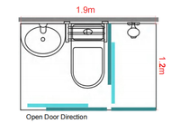 Cabine de douche WC tout-en-un 1,9x1,2x2,15m avec base SMC, éclairage intégré, WC en céramique, séparation sec/humide