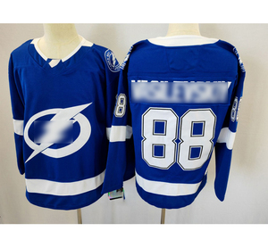 Maillot de hockey sur glace personnalisé, bleu, blanc, noir, avec emblème éclair, col en V, sublimation, polyester cousu, pour hommes et femmes - Product Image 4
