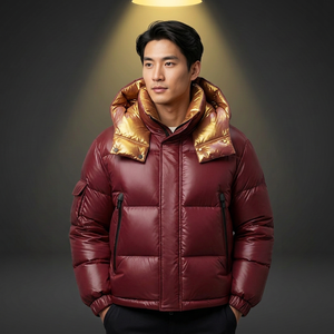 Blouson matelassé coupe-vent respirant à col montant avec logo personnalisé, imprimé, surdimensionné, à capuche, pour homme, collection automne - Product Image 2