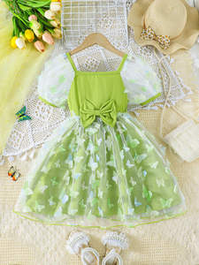 <span class=keywords><strong>Vestito</strong></span> Estivo 2026 per Bambine con Farfalle e Maniche Corte a Sbuffo, Design Patchwork - Product Image 3