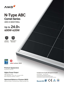 แผงโซลาร์เซลล์ AIKO รุ่น AIKO-A615-MAH72Mw 615W ABC Bifacial Comet Series ประสิทธิภาพ 24% ขนาด 182x182 มม. - Product Image 6