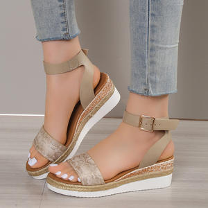Sandalias de cuña de verano, Sandalias romanas con plataforma y correa de hebilla para Mujer, Sandalias antideslizantes de fondo grueso con punta abierta para Mujer de talla grande 36-43 - Product Image 2