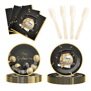 Platos, Vasos y Servilletas con Temática de Graduación DAMAI, Platos de Papel Desechables para Graduación, Artículos de Fiesta, Decoraciones, para 8 Personas - Product Image 4