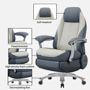 <span class=keywords><strong>Chaise</strong></span> de bureau ergonomique contemporaine de direction, dossier haut, cuir <span class=keywords><strong>patchwork</strong></span> bleu et blanc, pivotante à 360°, accoudoirs larges fixes, pour hôtel - Product Image 5