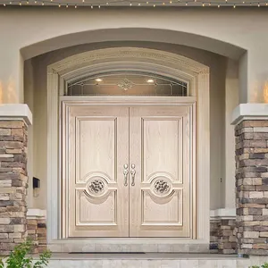 مخصص خارجي شبه دائري شكل الطلاء العلوي أبيض الخشب الصلب تصميم باب الدخول الأمامي للمنزل فيلا شقة