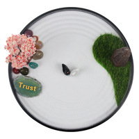 Kit de jardin zen de méditation en gros pour bureau, boîte à sable circulaire avec figurines de cygnes et pierres de guérison pour soulager l'anxiété et le stress