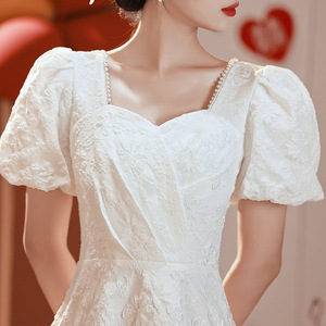 White Square Neck A-Line Cocktail Dress Natural Waist Milky White For Engagement Parties Reunion Simple Elegant Style X055 - Product Image 3