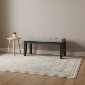 Panca Contemporanea Trapuntata in Tessuto Grigio con Gambe Affusolate in Legno Finitura Antracite per Camera da Letto e Soggiorno - Product Image 2