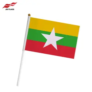 Best Price Myanmar Country Hand Flag 40*60cm Durable Polyester Myanmar Hand Held Flag Pole