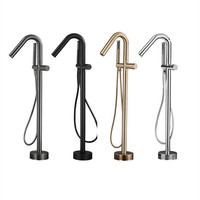 Robinet de douche sur pied en or brossé pour salle de bain d'hôtel, avec bec pivotant à 360°, douchette à main et mitigeur double en céramique