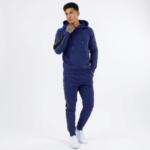 <b>Men</b> Blue Hooded Tracksuit Set Full Sleeve Solid Color Casual <b>Joggers</b> With Side Pockets <b>Polyester</b> Material Autumn Wear - Product Image 1