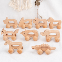 Voitures en bois naturel pour animaux, jouet à pousser et à tirer, poignée facile à saisir, inertie, 2 à 4 ans, véhicule sensoriel éducatif