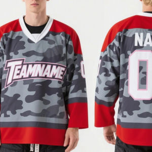 Groothandel op maat gemaakte digitaal bedrukte V-hals hockeytrui, ademend mesh, geborduurde teamnaam, blanco ijshockeyuniform - Product Image 3