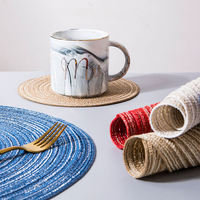 Vente en gros Table de cuisine de mariage naturelle de luxe Set de sets de table tressés ronds lavables en coton 15 pouces