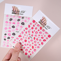 Autocollants 5D pour ongles Lèvres Rouges, Décorations DIY Auto-adhésives pour la Saint-Valentin, Motifs Rose, Cœur, Fleur, Étoile pour Manucure