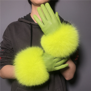 <span class=keywords><strong>Gants</strong></span> en <span class=keywords><strong>cuir</strong></span> véritable de renard pelucheux pour femmes, véritable vêtement en peau de mouton, meilleure vente - Product Image 3