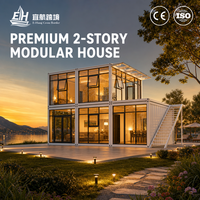 Maison conteneur en acier moderne à installation rapide, 2 étages, de luxe, préfabriquée, modulaire, avec chambre, appartement et bureau