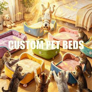 Custom <b>Pet</b> Beds Solid Color Rectangle Design Comfortable Textile Fiber Fill Removable Washable For Cats Dogs Indoor Use - Product Image 1