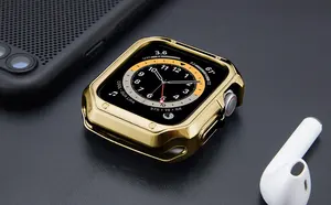 Matte Stainless Steel Metal Watch Strap with Polished TPU Watch Case Compatible with Apple iwatch Band S9/8/7/SE2/SE/6/5/4/3/2/1