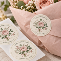 Étiquette autocollante personnalisée en papier d'art imprimé pour emballage de fleuriste, idéale pour l'emballage cadeau de fleuriste avec logo de marque et illustration imprimés
