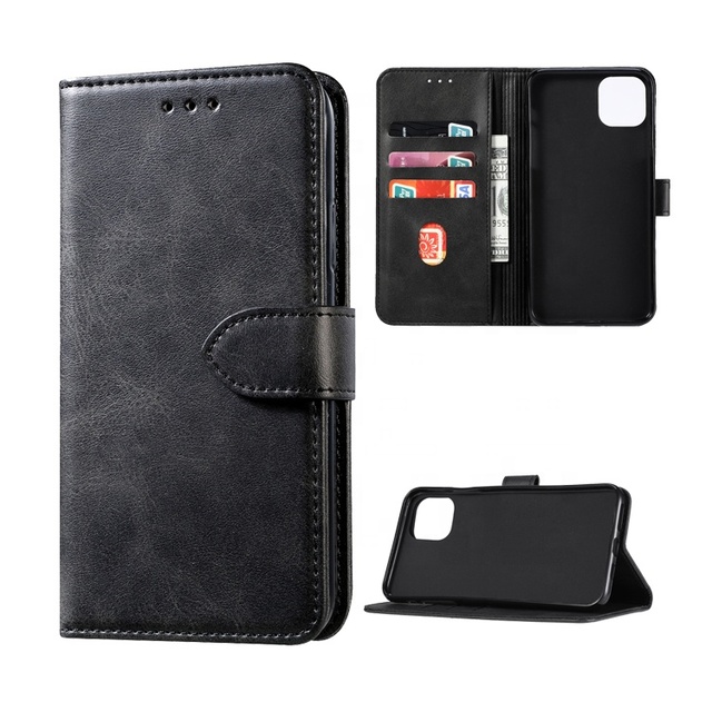 Card Insert Wallet Pu Top Grain Leather Phone Case for Iphone 11 12 13 14 Pro Max