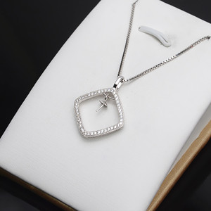 Pendentif féminin Han DIY en argent S925, forme de boîte, vide, accessoires de support pour bijoux, magnifique pendentif en perle - Product Image 3