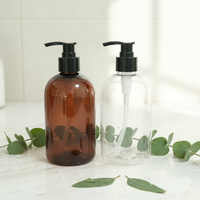 Bouteilles de lotion rondes en plastique PET de 480 ml avec logo personnalisé, finition givrée blanche, pulvérisateur à pompe pour soins personnels et cosmétiques