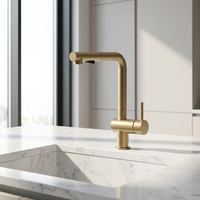 Robinet de cuisine finition or avec douchette extractible, mitigeur de luxe en laiton pour évier de cuisine moderne, design pour usage domestique