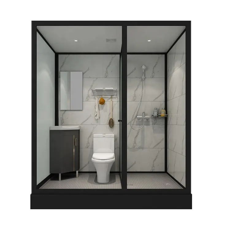 새로운 디자인 유연한 샤워 및 화장실 일체형 유닛 휴대용 조립식 욕실 일체형 욕실 일체형 욕실 알루미늄 전체 키트