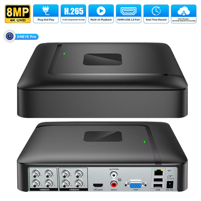 OEM CCTV 1080P-N 5MP-N 4K-N H.265 4CH 8 Channel DVR 6 in 1 XVI/AHD/TVI/CVI/CVBS/IP Coaxcial CCTV Camera Digital Video Recorder