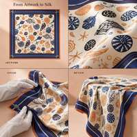 Syal Persegi Sutra Satin Motif Kerang Laut Wanita Syal Leher Foulard Wanita Elegan Jilbab Bandana Multifungsi untuk Sehari-hari